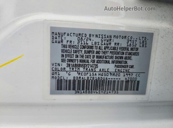 3N1AB8BV6SY214735 2025 NISSAN SENTRA White Widok komory silnika