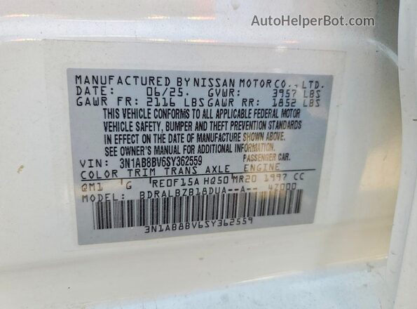 3N1AB8BV6SY362559 2025 NISSAN SENTRA White Widok komory silnika