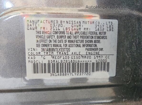 3N1AB8BV7LY237720 2020 NISSAN SENTRA Gray Engine compartment view