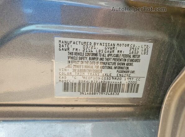 3N1AB8BV7MY268838 2021 NISSAN SENTRA Gray Widok naklejki z numerem VIN