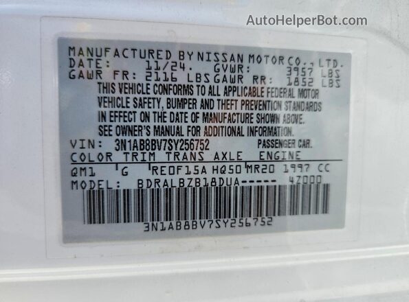 3N1AB8BV7SY256752 2025 NISSAN SENTRA White Vista de la etiqueta del VIN