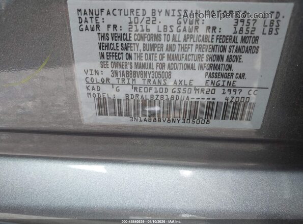 3N1AB8BV8NY305008 2022 NISSAN SENTRA Gray ძრავის განყოფილების ხედი