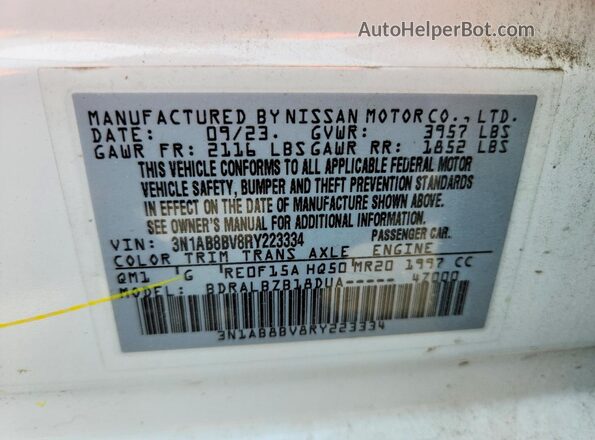 3N1AB8BV8RY223334 2024 NISSAN SENTRA White VIN კოდის სტიკერის ხედი