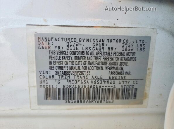 3N1AB8BV8RY287163 2024 NISSAN SENTRA White Widok komory silnika