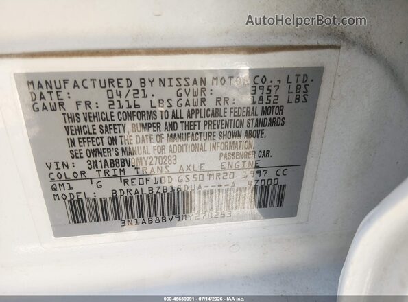 3N1AB8BV9MY270283 2021 NISSAN SENTRA White Widok komory silnika