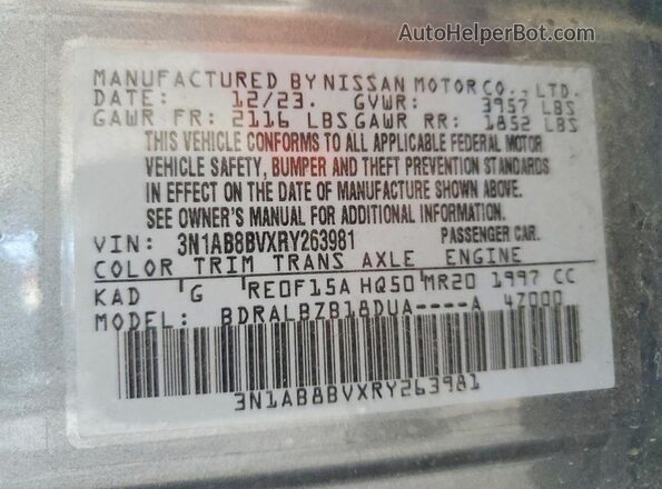 3N1AB8BVXRY263981 2024 NISSAN SENTRA Серый Вид наклейки с VIN-кодом