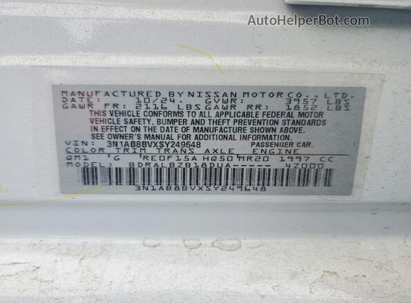 3N1AB8BVXSY249648 2025 NISSAN SENTRA White Vista del compartimento del motor