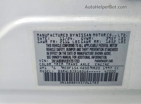 3N1AB8BVXSY261783 2025 NISSAN SENTRA White Вид підкапотного простору