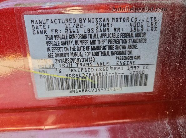 3N1AB8CV0NY314140 2022 NISSAN SENTRA Red Widok komory silnika