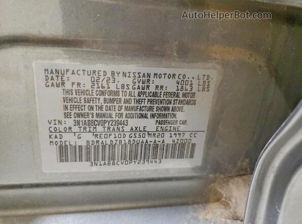 3N1AB8CV0PY239443 2023 NISSAN SENTRA Gray VIN კოდის სტიკერის ხედი