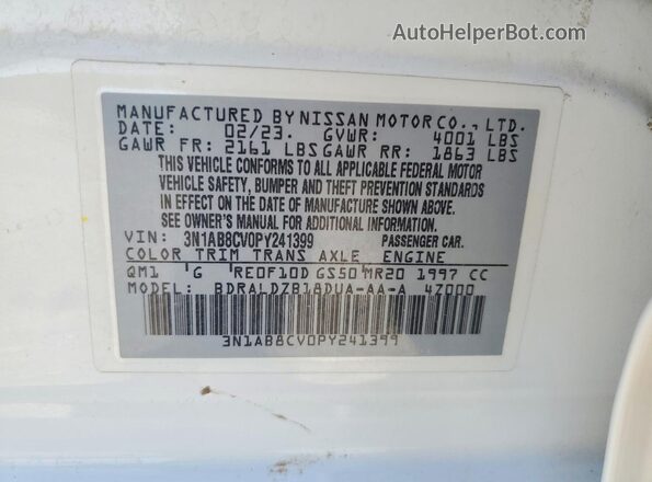 3N1AB8CV0PY241399 2023 NISSAN SENTRA White Vista de la etiqueta del VIN