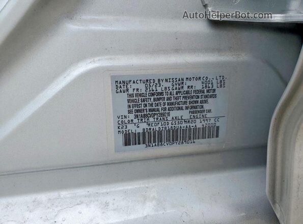 3N1AB8CV0PY289016 2023 NISSAN SENTRA Silver Widok komory silnika