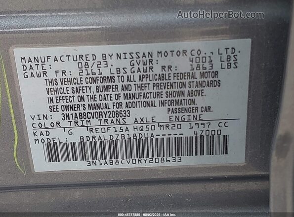 3N1AB8CV0RY208633 2024 NISSAN SENTRA Серый Вид подкапотного пространства