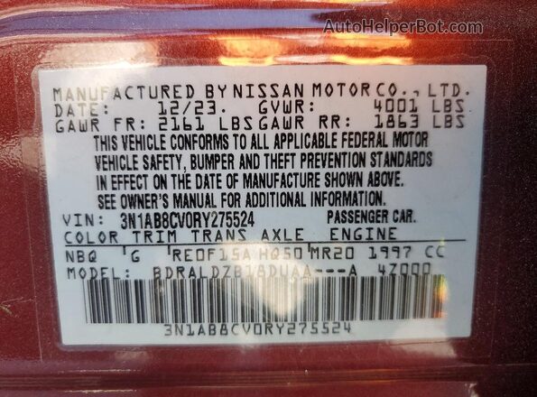 3N1AB8CV0RY275524 2024 NISSAN SENTRA Темно-бордовый Вид подкапотного пространства