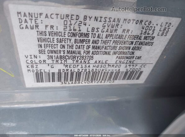 3N1AB8CV0RY283705 2024 NISSAN SENTRA Blue Vista del compartimento del motor