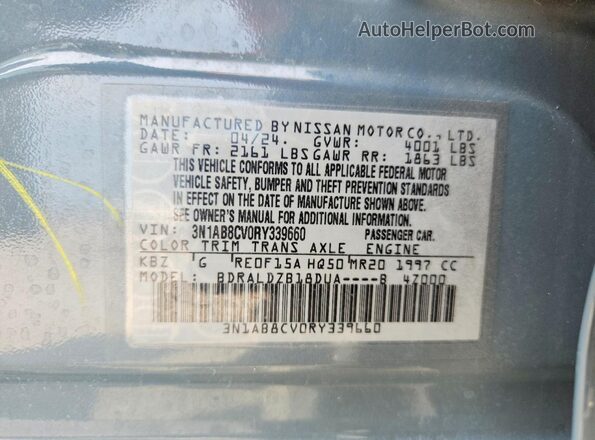 3N1AB8CV0RY339660 2024 NISSAN SENTRA Синий Вид наклейки с VIN-кодом