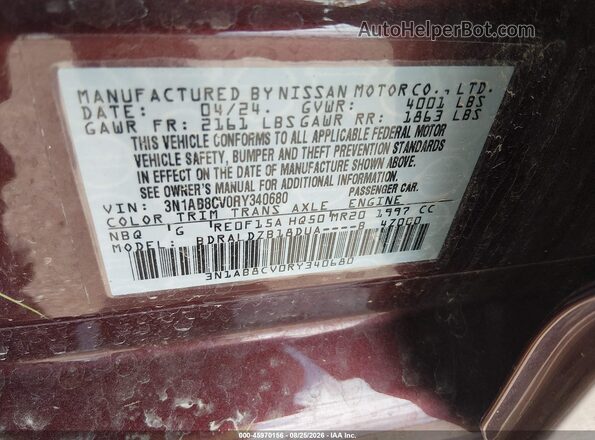 3N1AB8CV0RY340680 2024 NISSAN SENTRA Red Շարժիչի բաժամունքի տեսք