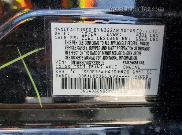 3N1AB8CV0SY239502 2025 NISSAN SENTRA Black VIN sticker view