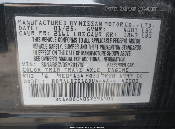 3N1AB8CV0SY291700 2025 NISSAN SENTRA Black Вид підкапотного простору