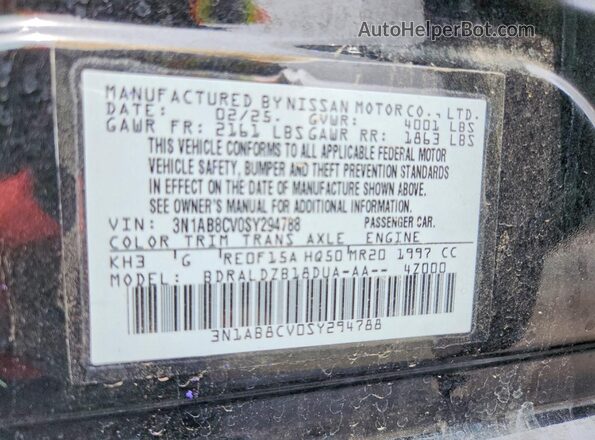 3N1AB8CV0SY294788 2025 NISSAN SENTRA Black Вид наклейки з VIN-кодом