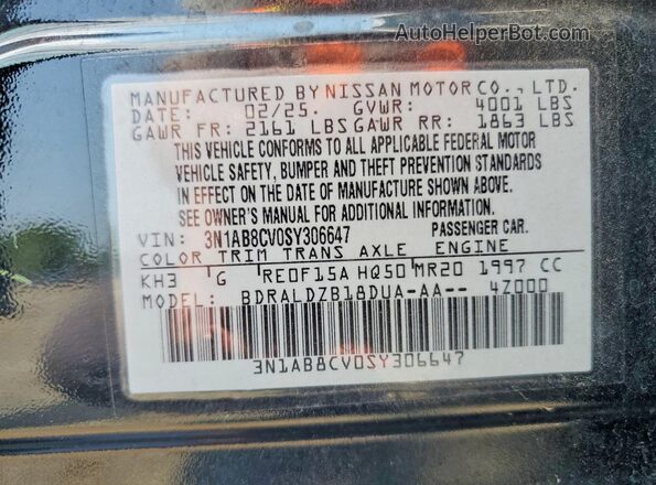 3N1AB8CV0SY306647 2025 NISSAN SENTRA Black VIN კოდის სტიკერის ხედი