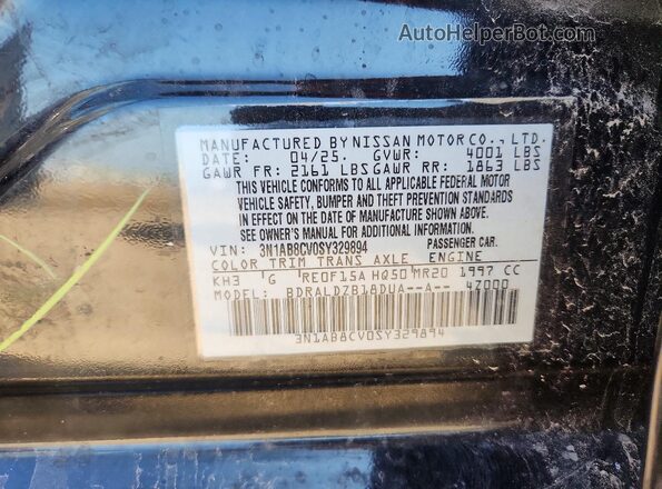 3N1AB8CV0SY329894 2025 NISSAN SENTRA Black VIN კოდის სტიკერის ხედი