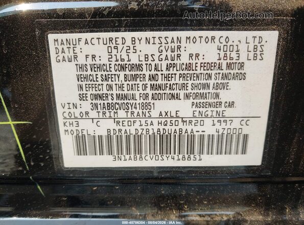 3N1AB8CV0SY418851 2025 NISSAN SENTRA Black Widok komory silnika