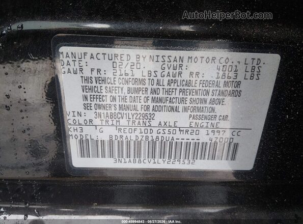 3N1AB8CV1LY229532 2020 NISSAN SENTRA Black Vista del compartimento del motor