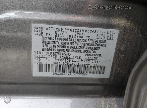 3N1AB8CV1LY297054 2020 NISSAN SENTRA Gray Вид наклейки з VIN-кодом