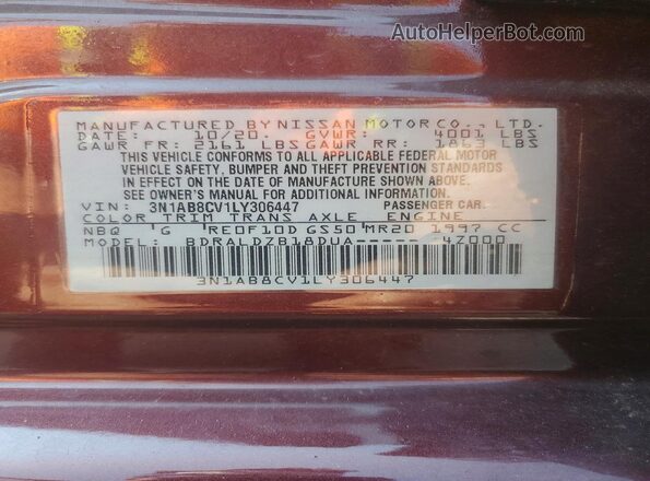 3N1AB8CV1LY306447 2020 NISSAN SENTRA Burgundy ძრავის განყოფილების ხედი