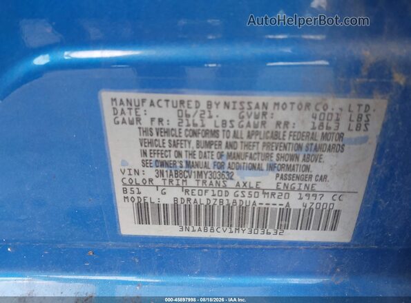 3N1AB8CV1MY303632 2021 NISSAN SENTRA Blue ძრავის განყოფილების ხედი