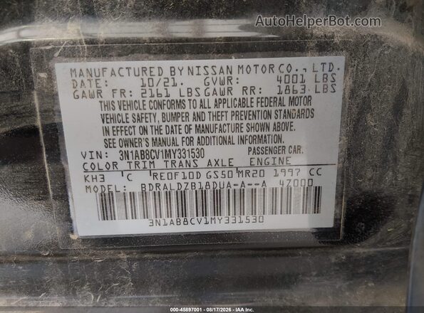 3N1AB8CV1MY331530 2021 NISSAN SENTRA Black ძრავის განყოფილების ხედი