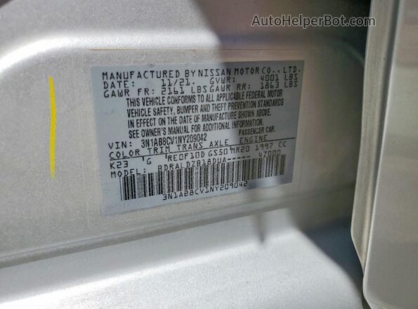 3N1AB8CV1NY209042 2022 NISSAN SENTRA Silver ძრავის განყოფილების ხედი