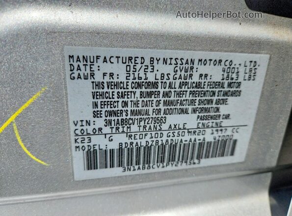 3N1AB8CV1PY279563 2023 NISSAN SENTRA Silver Widok naklejki z numerem VIN