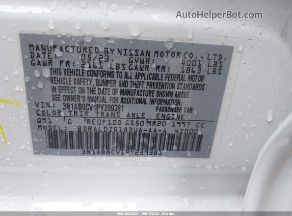 3N1AB8CV1PY289381 2023 NISSAN SENTRA White Вид підкапотного простору