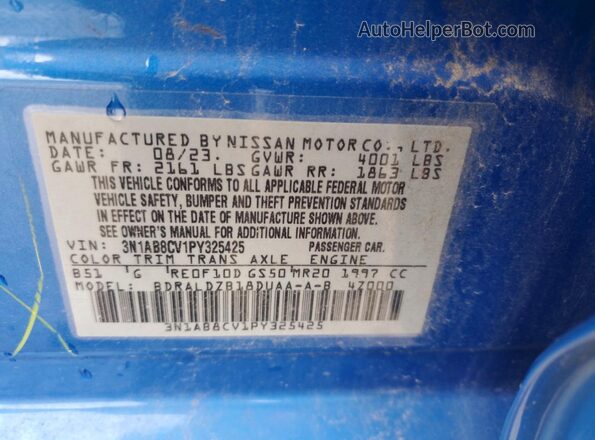 3N1AB8CV1PY325425 2023 NISSAN SENTRA Blue Widok komory silnika