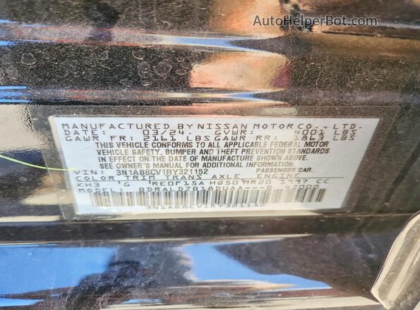 3N1AB8CV1RY321152 2024 NISSAN SENTRA Black VIN կոդի պիտակի տեսք