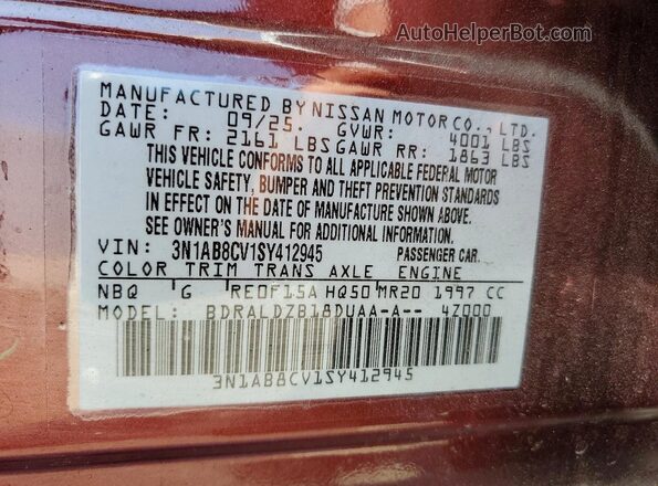 3N1AB8CV1SY412945 2025 NISSAN SENTRA Maroon Engine compartment view