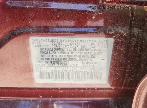 3N1AB8CV2LY260059 2020 NISSAN SENTRA Maroon Engine compartment view
