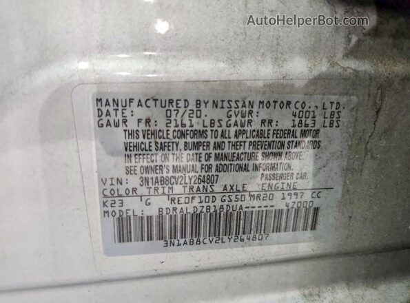 3N1AB8CV2LY264807 2020 NISSAN SENTRA Silver Շարժիչի բաժամունքի տեսք