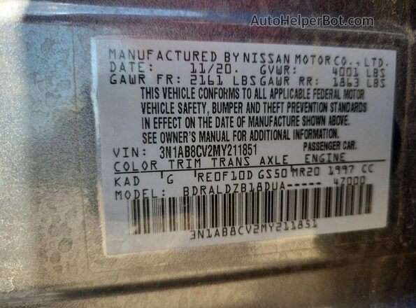 3N1AB8CV2MY211851 2021 NISSAN SENTRA Charcoal Vista del compartimento del motor