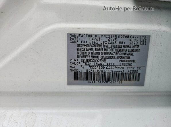 3N1AB8CV2MY279938 2021 NISSAN SENTRA Белый Вид подкапотного пространства