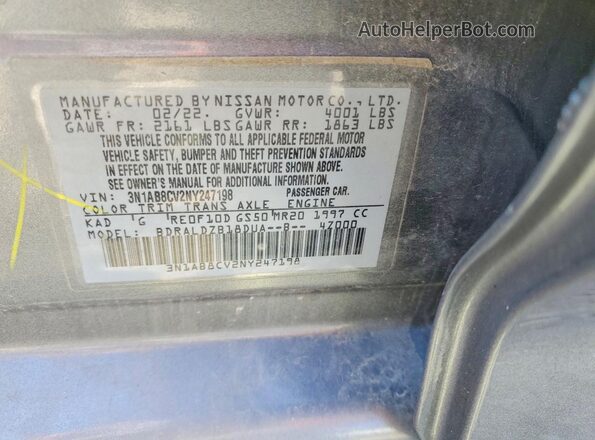 3N1AB8CV2NY247198 2022 NISSAN SENTRA Gray Vista del compartimento del motor