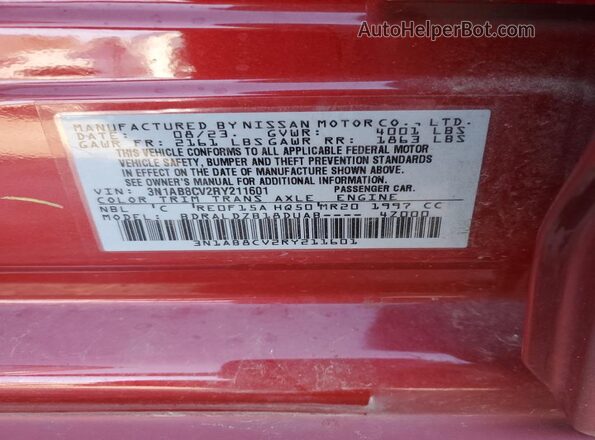 3N1AB8CV2RY211601 2024 NISSAN SENTRA Burgundy Widok komory silnika