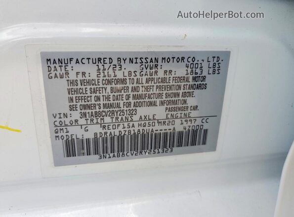 3N1AB8CV2RY251323 2024 NISSAN SENTRA White VIN კოდის სტიკერის ხედი