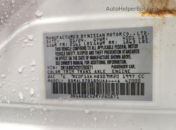 3N1AB8CV2RY280871 2024 NISSAN SENTRA White Շարժիչի բաժամունքի տեսք