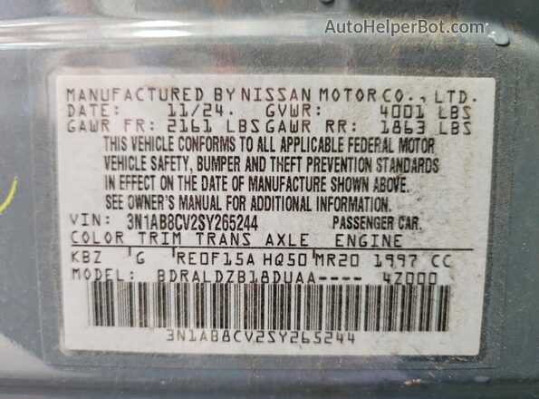 3N1AB8CV2SY265244 2025 NISSAN SENTRA Gray Widok komory silnika