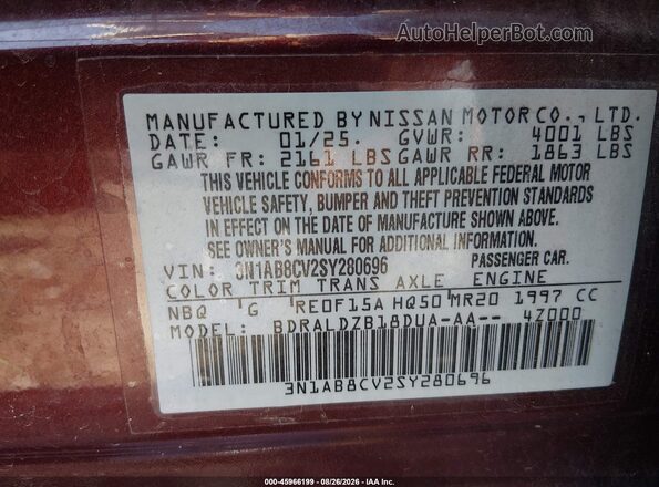 3N1AB8CV2SY280696 2025 NISSAN SENTRA Maroon Vista del compartimento del motor
