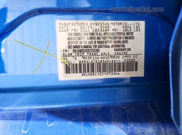 3N1AB8CV2SY293366 2025 NISSAN SENTRA Синий Вид наклейки с VIN-кодом