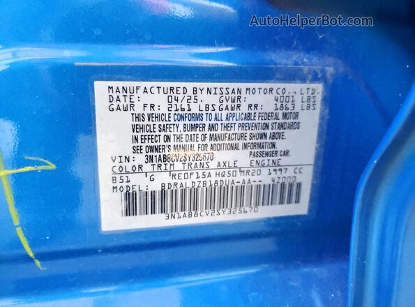 3N1AB8CV2SY325670 2025 NISSAN SENTRA Blue Vista interior de 360 grados